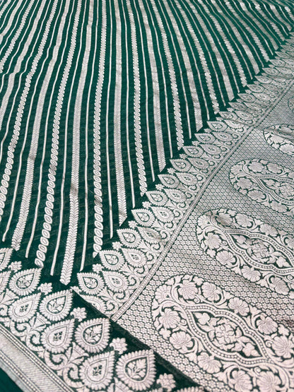 KHADDI GEORGETTE AADA DESIGN DUPATTA WITH WATER ZARI – BOTTLE GREEN