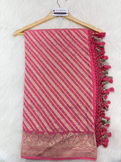KHADDI GEORGETTE AADA DESIGN DUPATTA WITH WATER ZARI – PINK