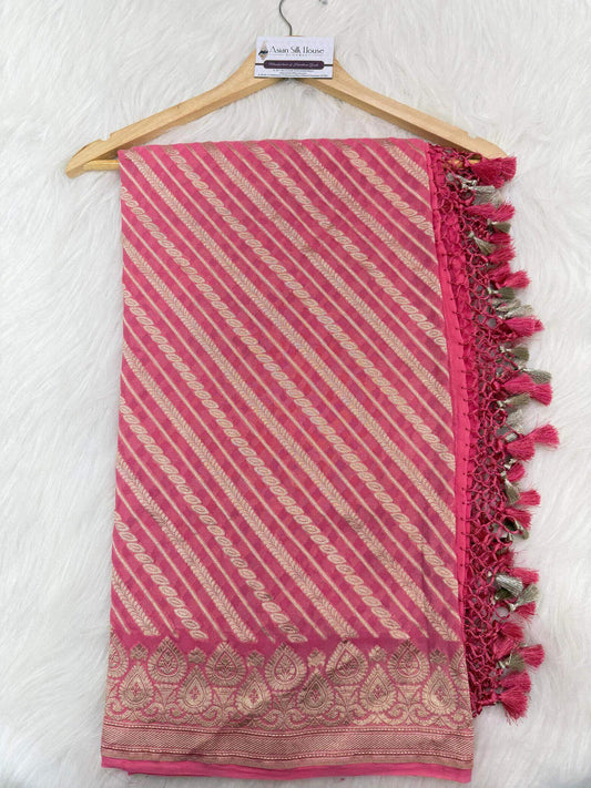 KHADDI GEORGETTE AADA DESIGN DUPATTA WITH WATER ZARI – PINK