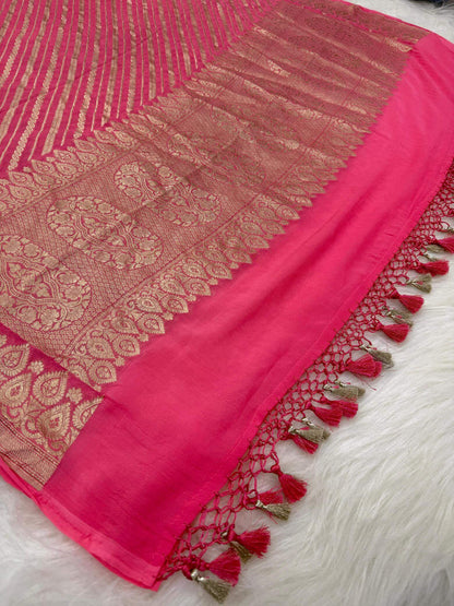 KHADDI GEORGETTE AADA DESIGN DUPATTA WITH WATER ZARI – PINK