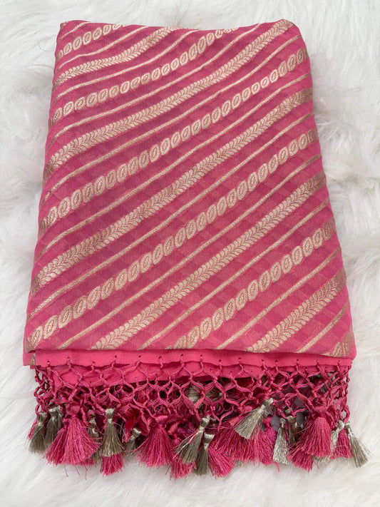 KHADDI GEORGETTE AADA DESIGN DUPATTA WITH WATER ZARI – PINK
