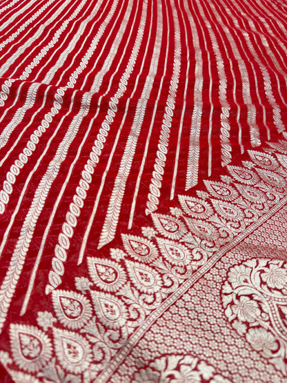 KHADDI GEORGETTE AADA DESIGN DUPATTA WITH WATER ZARI – RED