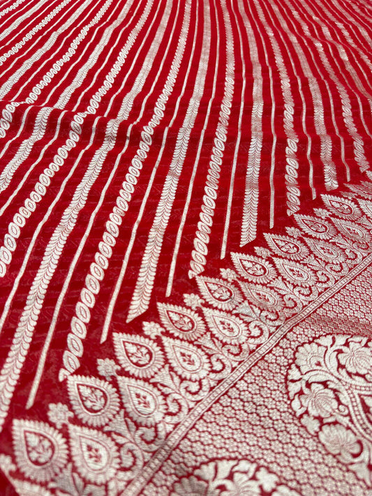 KHADDI GEORGETTE AADA DESIGN DUPATTA WITH WATER ZARI – RED