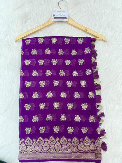 KHADDI GEORGETTE BOOTI DESIGN DUPATTA WITH WATER ZARI – MAGENTA