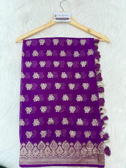 KHADDI GEORGETTE BOOTI DESIGN DUPATTA WITH WATER ZARI – MAGENTA