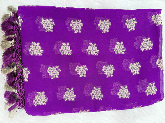 KHADDI GEORGETTE BOOTI DESIGN DUPATTA WITH WATER ZARI – MAGENTA