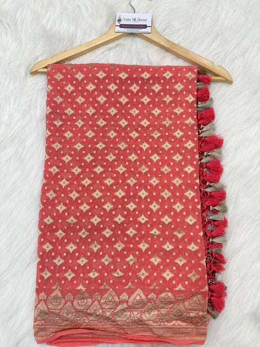 KHADDI GEORGETTE BOOTI DESIGN DUPATTA WITH WATER ZARI – PEACH
