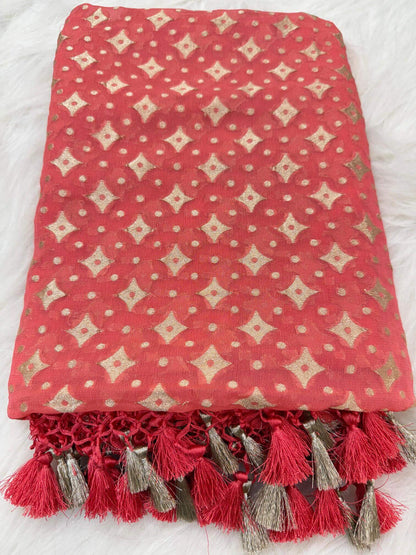 KHADDI GEORGETTE BOOTI DESIGN DUPATTA WITH WATER ZARI – PEACH