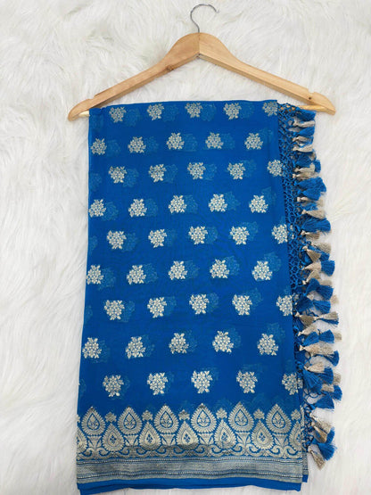KHADDI GEORGETTE BOOTI DESIGN DUPATTA WITH WATER ZARI – PEACOCK