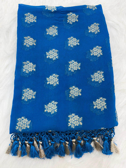 KHADDI GEORGETTE BOOTI DESIGN DUPATTA WITH WATER ZARI – PEACOCK