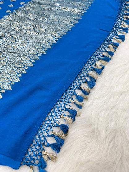 KHADDI GEORGETTE BOOTI DESIGN DUPATTA WITH WATER ZARI – PEACOCK