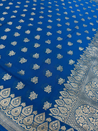 KHADDI GEORGETTE BOOTI DESIGN DUPATTA WITH WATER ZARI – PEACOCK