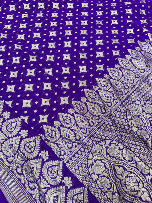 KHADDI GEORGETTE BOOTI DESIGN DUPATTA WITH WATER ZARI – PURPLE