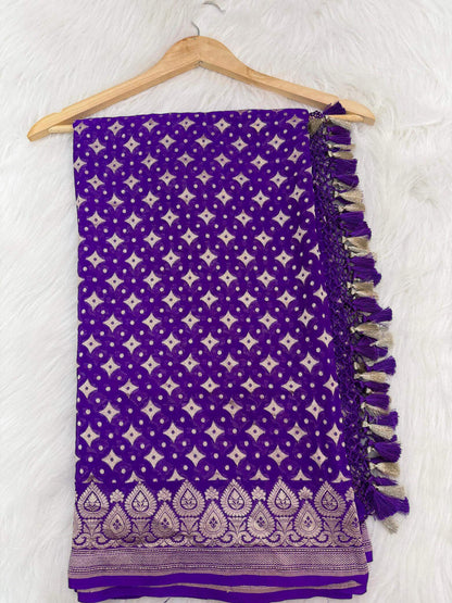 KHADDI GEORGETTE BOOTI DESIGN DUPATTA WITH WATER ZARI – PURPLE
