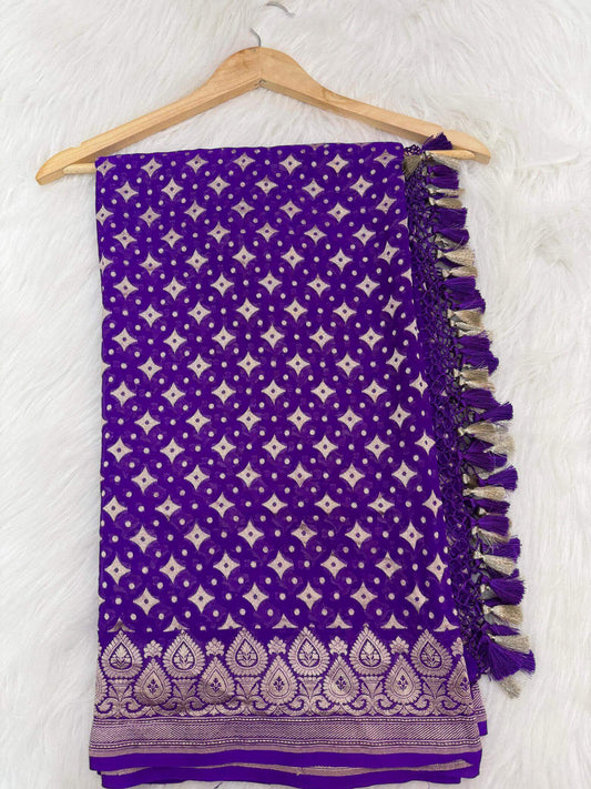 KHADDI GEORGETTE BOOTI DESIGN DUPATTA WITH WATER ZARI – PURPLE