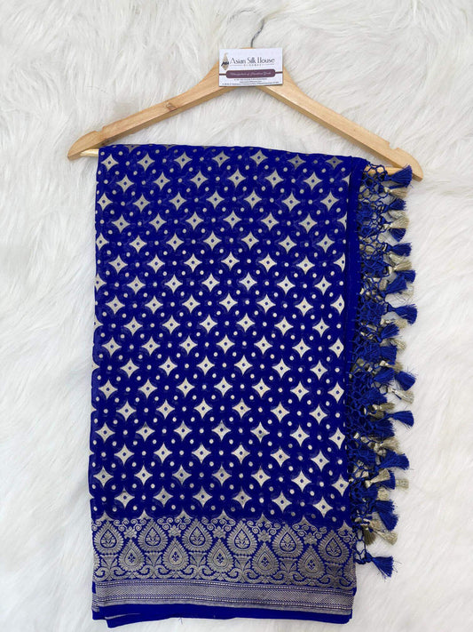 KHADDI GEORGETTE BOOTI DESIGN DUPATTA WITH WATER ZARI – ROYAL BLUE