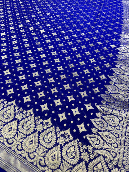 KHADDI GEORGETTE BOOTI DESIGN DUPATTA WITH WATER ZARI – ROYAL BLUE
