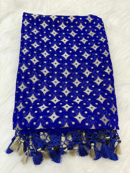 KHADDI GEORGETTE BOOTI DESIGN DUPATTA WITH WATER ZARI – ROYAL BLUE