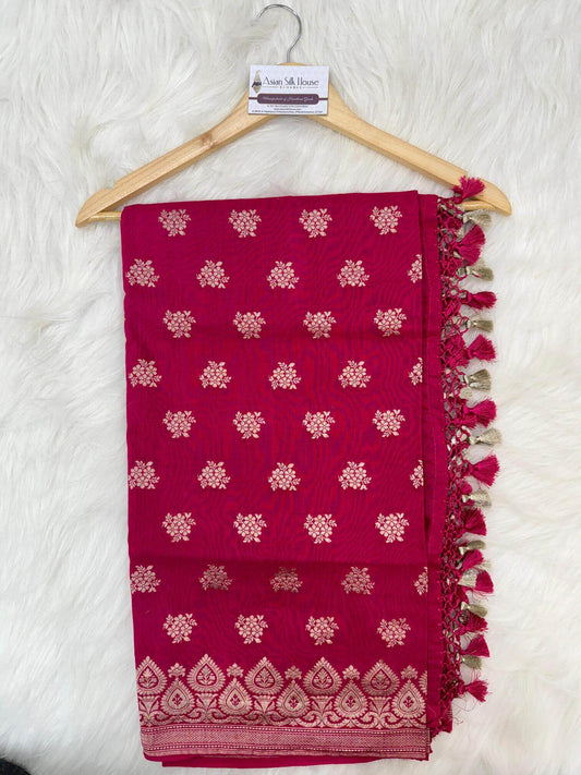 KHADDI MOONGA GEORGETTE BOOTI DESIGN DUPATTA WITH WATER ZARI – RANI MAGENTA