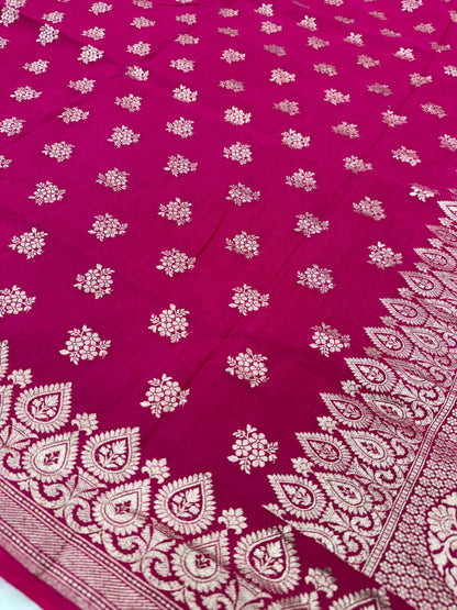 KHADDI MOONGA GEORGETTE BOOTI DESIGN DUPATTA WITH WATER ZARI – RANI MAGENTA
