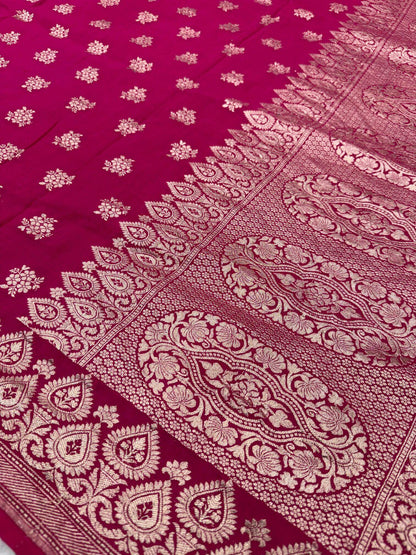 KHADDI MOONGA GEORGETTE BOOTI DESIGN DUPATTA WITH WATER ZARI – RANI MAGENTA
