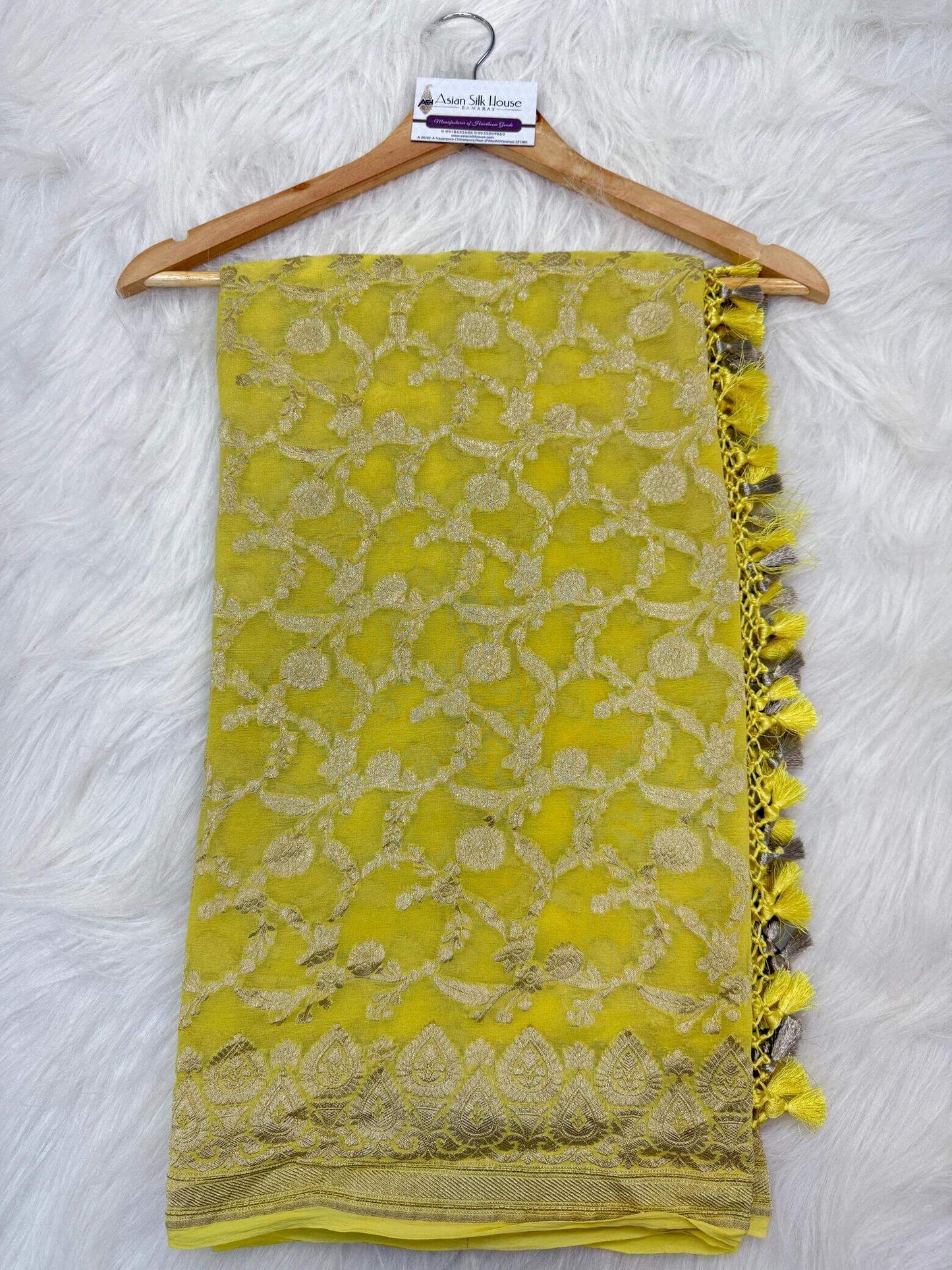 KHADDI GEORGETTE JAAL DESIGN DUPATTA WITH WATER ZARI – YELLOW