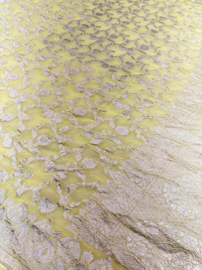 KHADDI GEORGETTE JAAL DESIGN DUPATTA WITH WATER ZARI – YELLOW