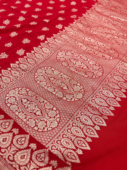 KHADDI MOONGA GEORGETTE BOOTI DESIGN DUPATTA WITH WATER ZARI – TOMATO RED
