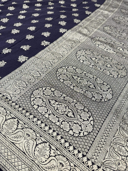 KHADDI MOONGA GEORGETTE BOOTI DESIGN DUPATTA WITH WATER ZARI – WINE