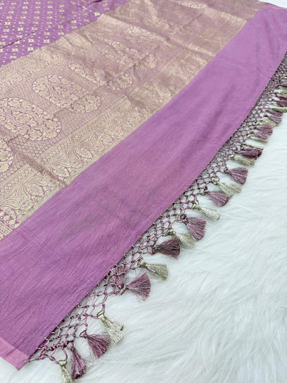 KHADDI MOONGA SILK BOOTI DESIGN DUPATTA WITH WATER ZARI – LIGHT ONION