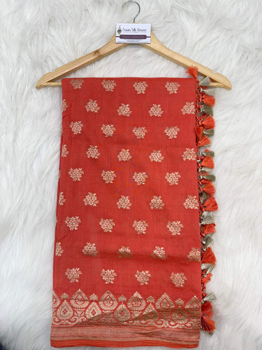 KHADDI MOONGA SILK BOOTI DESIGN DUPATTA WITH WATER ZARI – DARK PEACH