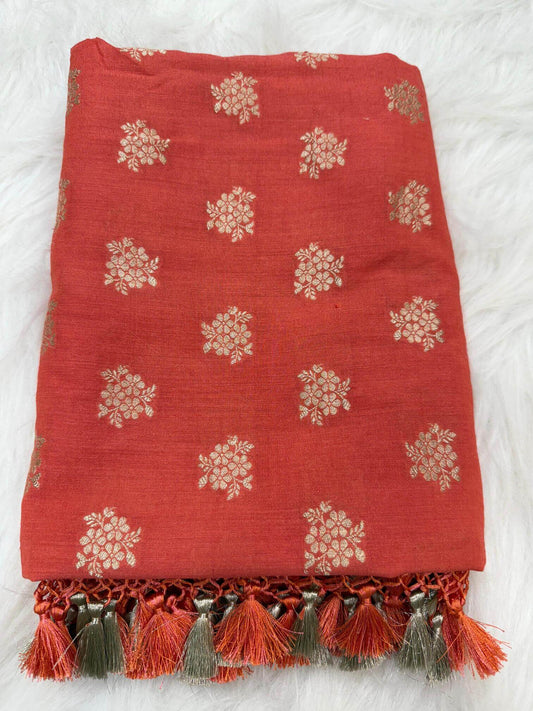 KHADDI MOONGA SILK BOOTI DESIGN DUPATTA WITH WATER ZARI – DARK PEACH
