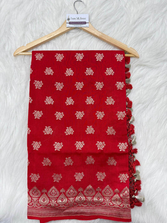 KHADDI MOONGA SILK BOOTI DESIGN DUPATTA WITH WATER ZARI – RED
