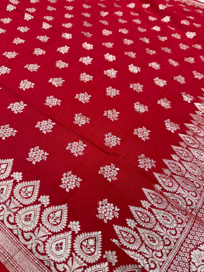 KHADDI MOONGA SILK BOOTI DESIGN DUPATTA WITH WATER ZARI – RED