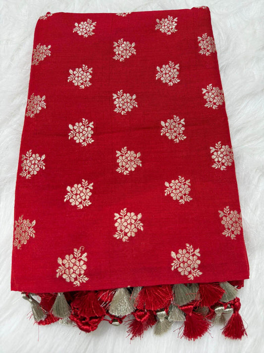 KHADDI MOONGA SILK BOOTI DESIGN DUPATTA WITH WATER ZARI – RED