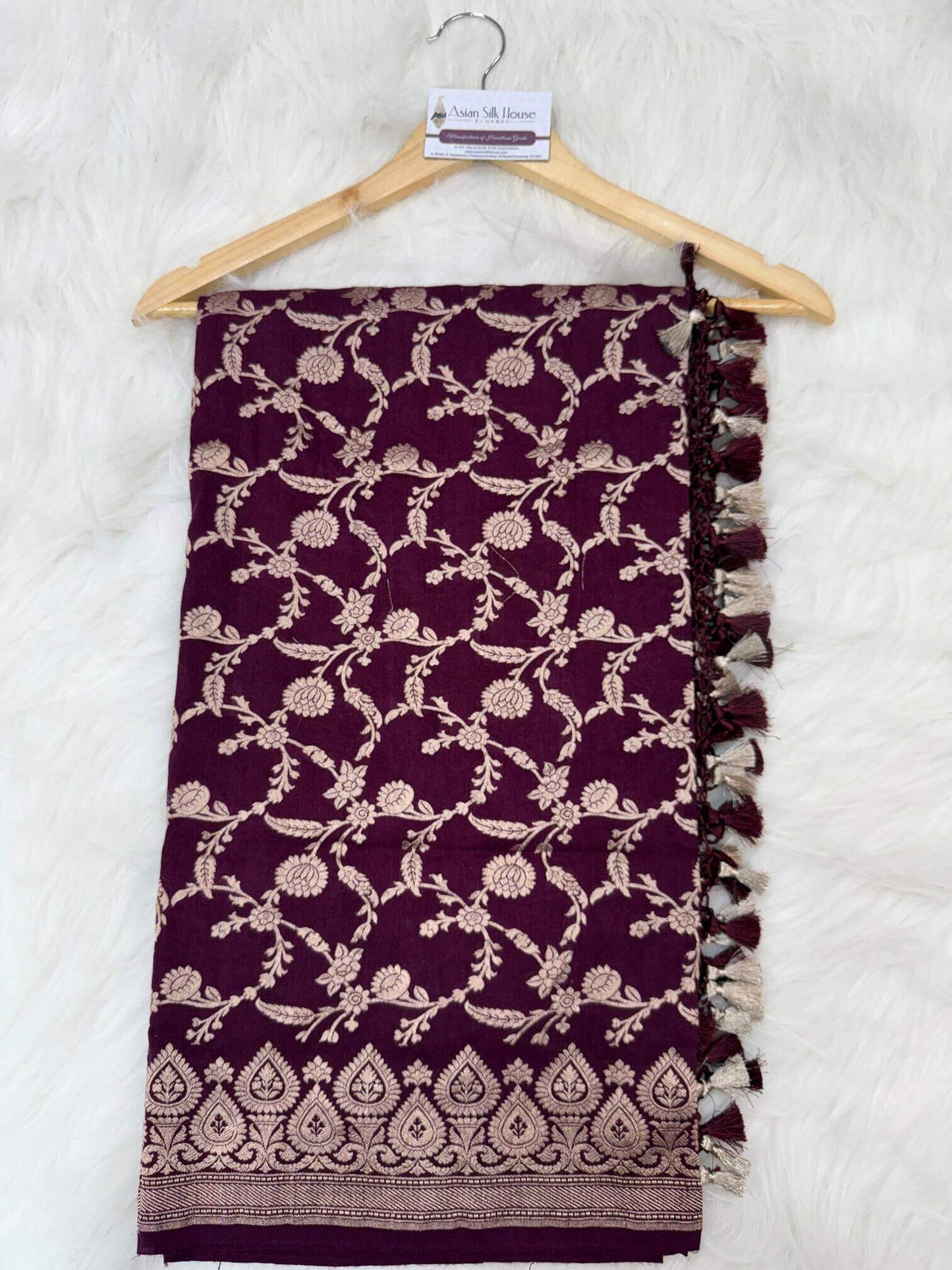 KHADDI MOONGA SILK JAAL DESIGN DUPATTA WITH WATER ZARI – WINE