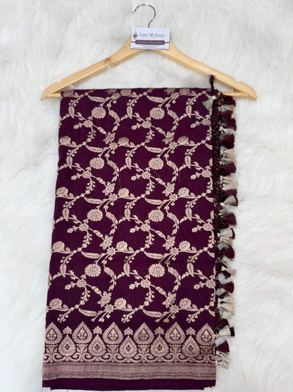 KHADDI MOONGA SILK JAAL DESIGN DUPATTA WITH WATER ZARI – WINE