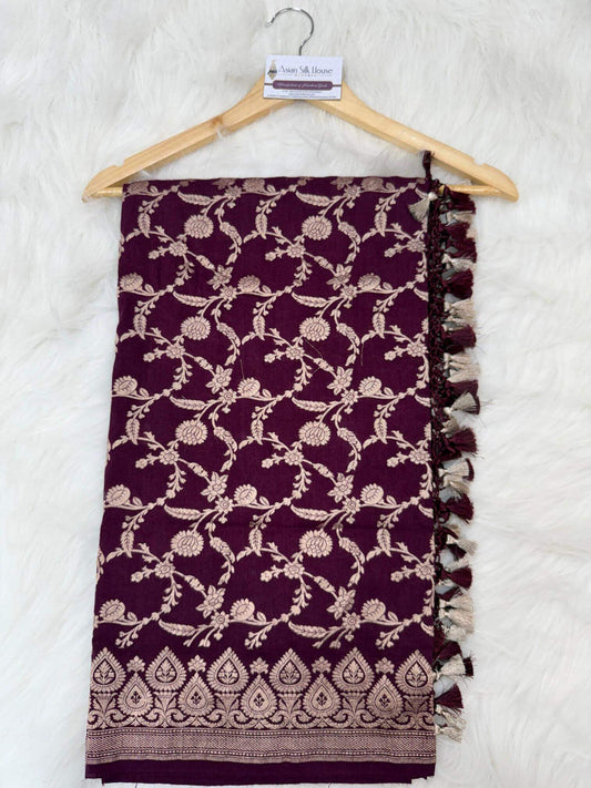 KHADDI MOONGA SILK JAAL DESIGN DUPATTA WITH WATER ZARI – WINE