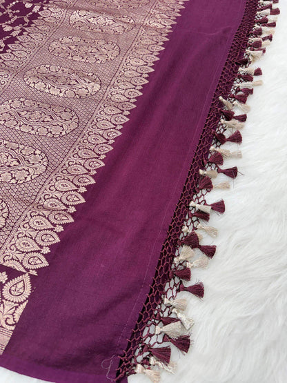 KHADDI MOONGA SILK JAAL DESIGN DUPATTA WITH WATER ZARI – WINE