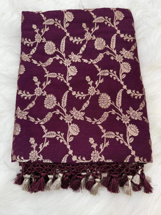 KHADDI MOONGA SILK JAAL DESIGN DUPATTA WITH WATER ZARI – WINE