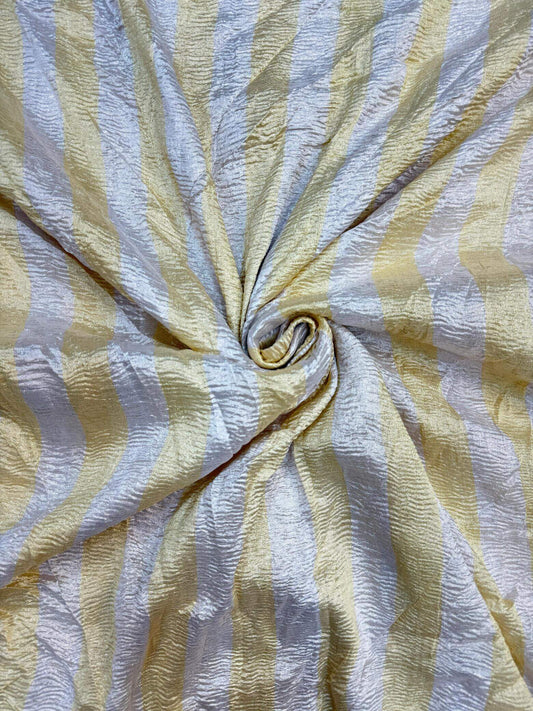 MOONGA CRUSHED STRIPE FABRIC WITH SONA RUPA ZARI – DYEABLE (PER METER)