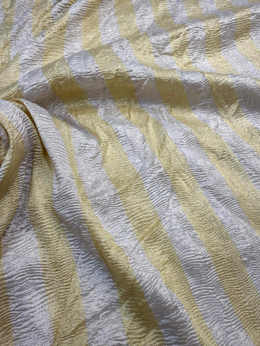MOONGA CRUSHED STRIPE FABRIC WITH SONA RUPA ZARI – DYEABLE (PER METER)