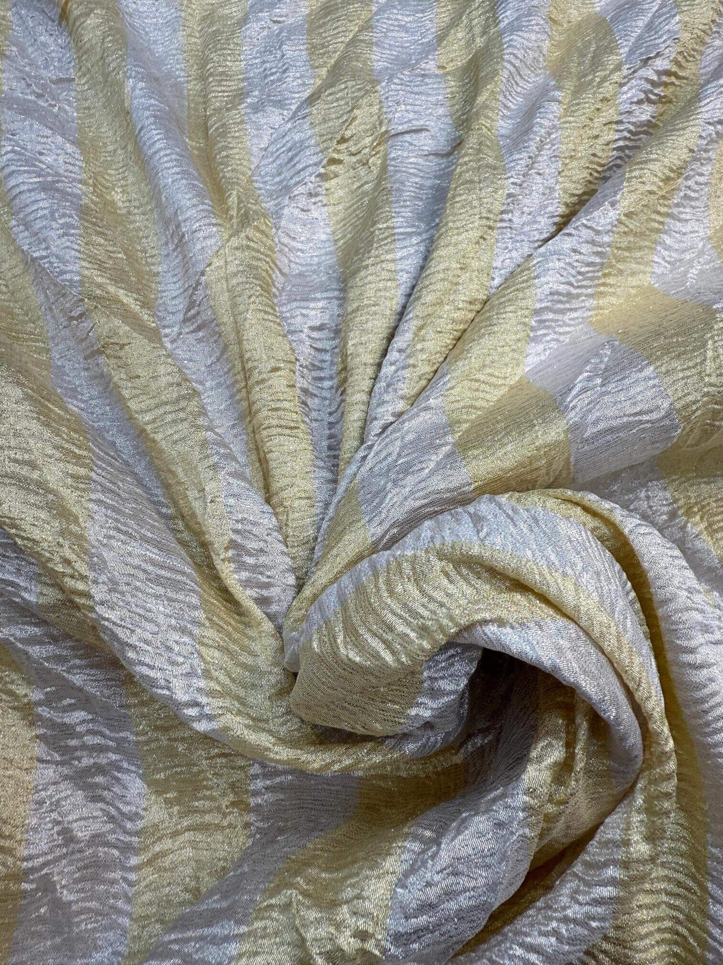 MOONGA CRUSHED STRIPE FABRIC WITH SONA RUPA ZARI – DYEABLE (PER METER)