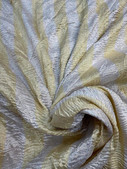 MOONGA CRUSHED STRIPE FABRIC WITH SONA RUPA ZARI – DYEABLE (PER METER)