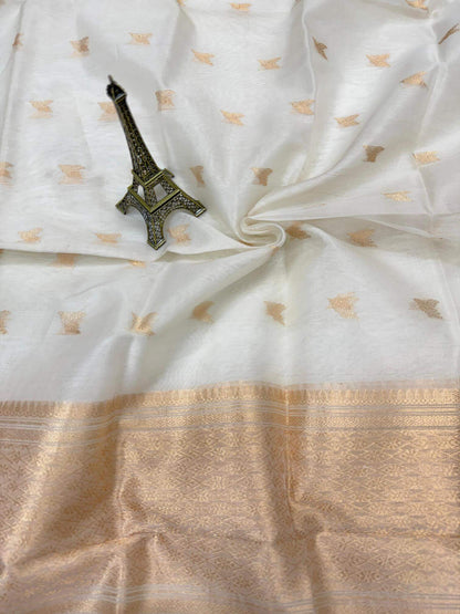 PURE KORA ORGANZA SILK DUPATTA – AADA STRIPE KADHUWA DESIGN WITH SONA RUPA ZARI PALLU (DYEABLE)