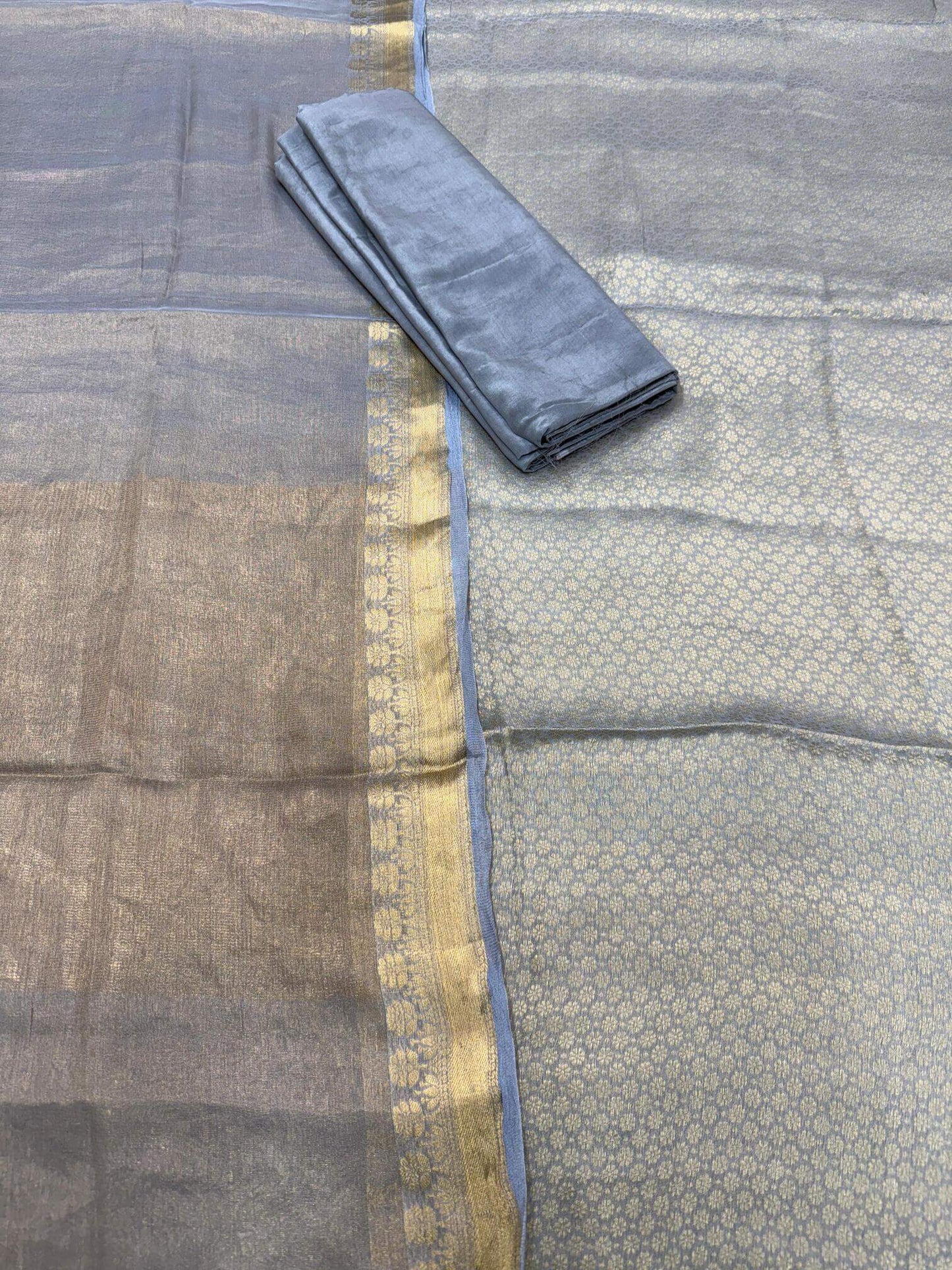 PURE CHIFFON TANCHOI UNSTITCHED SUIT SET WITH TISSUE DUPATTA – DUSTY CARROT | FLOWER BOOTI DESIGN