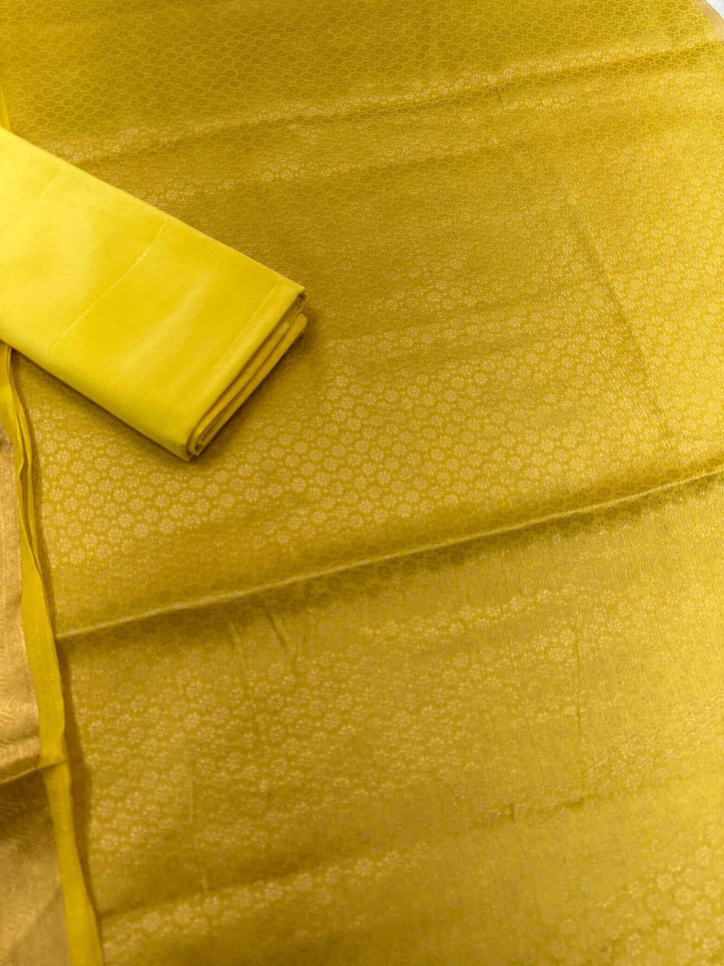 PURE CHIFFON TANCHOI UNSTITCHED SUIT SET WITH TISSUE DUPATTA – DUSTY GOLDEN | RECTANGLE DESIGN