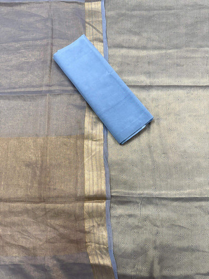 PURE CHIFFON TANCHOI UNSTITCHED SUIT SET WITH TISSUE DUPATTA – DUSTY GREY | RECTANGLE DESIGN