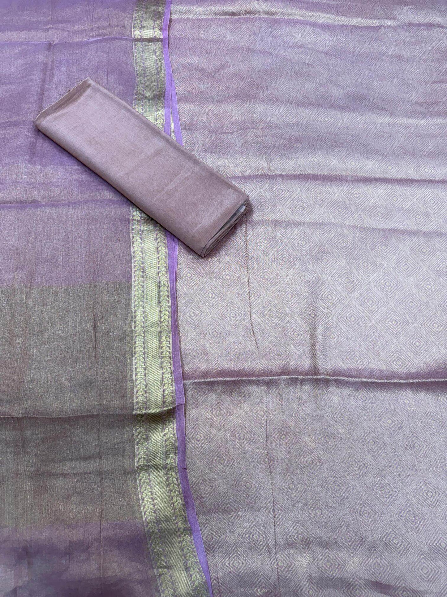 PURE CHIFFON TANCHOI UNSTITCHED SUIT SET WITH TISSUE DUPATTA – CONTRAST PEACH & MAGENTA | FLOWER BOOTI DESIGN