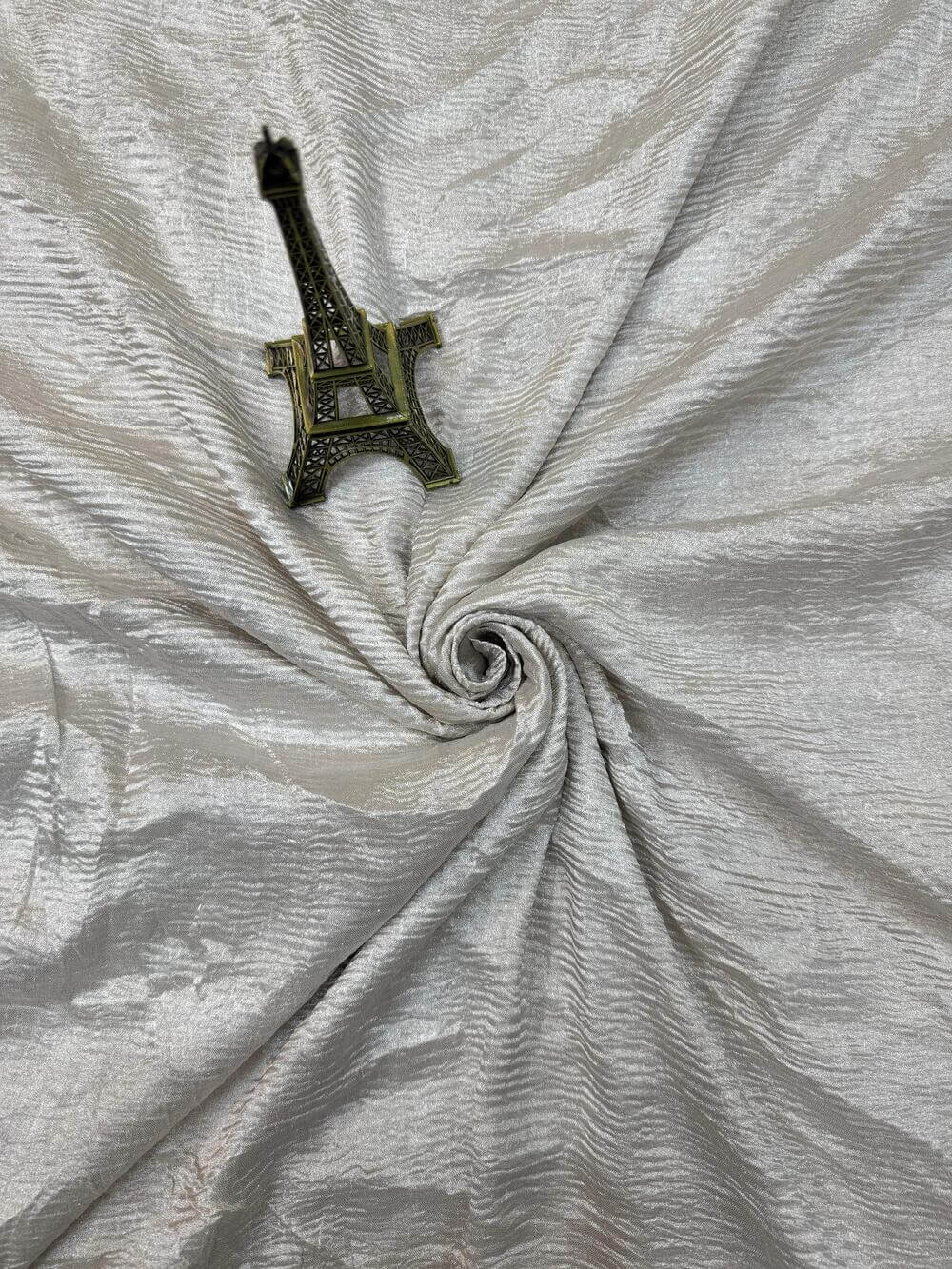 PURE CHIFFON CRUSHED SILK FABRIC – SILVER (RESHAMI ZARI WEAVE, DYEABLE, PER METER)